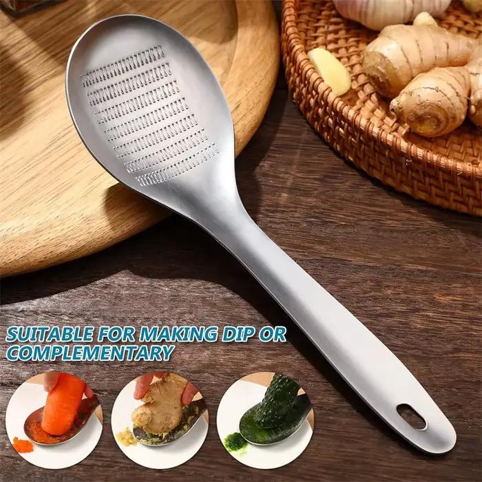 Cuillère à râpe à gingembre en acier inoxydable, cuillères à ail et à gingembre, broyeur de gingembre de cuisine polyvalent pour hacher des Fruits et légumes à l'ail