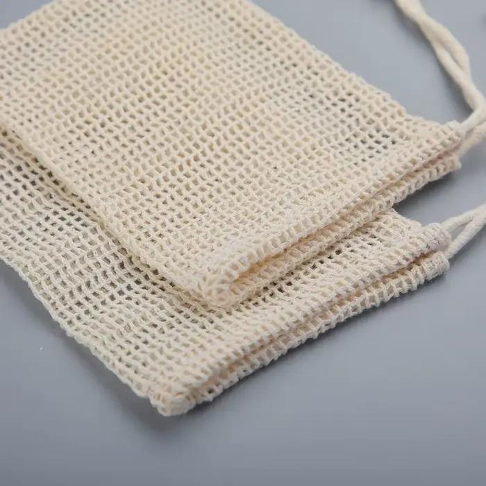 Pochette en maille pour savon en coton naturel accessoire de bain pour homme et femme nettoyage du corps soins de la peau durable et écologique