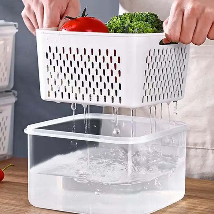 Boîte de rangement pour réfrigérateur organisateur de cuisine avec drainage double couche pour stockage de fruits et légumes frais conteneurs de rangement garde-manger occaions spéciales