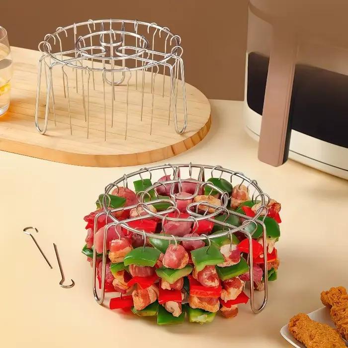 Grille verticale en acier inoxydable pour friture à air et barbecue, avec brochettes suspendues
