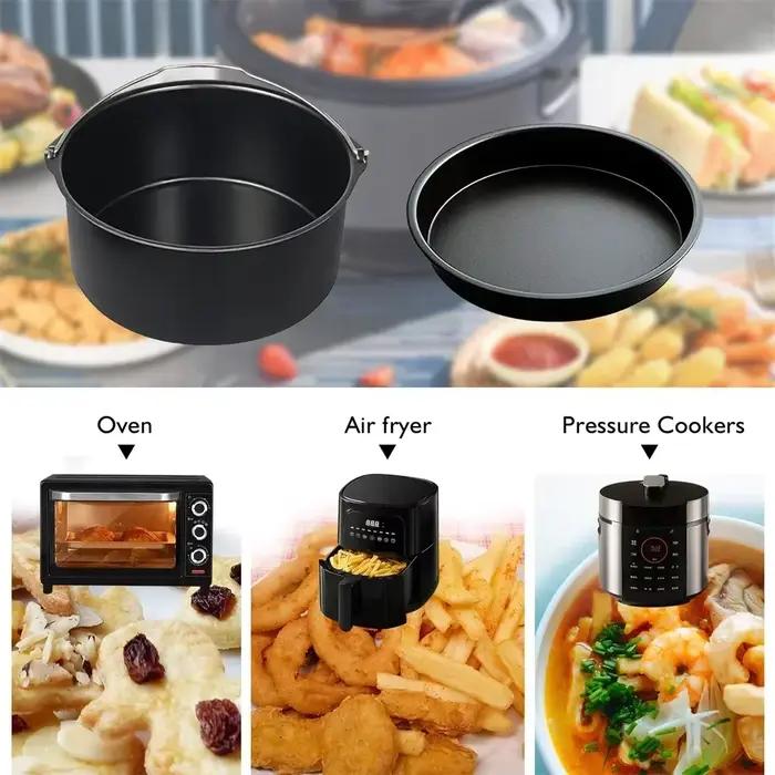Moule à gâteau rond de 6/7/8 pouces, plat de cuisson antiadhésif avec poignées, friteuse à air et ustensiles de cuisson sûrs au four pour pizza, gâteaux et desserts
