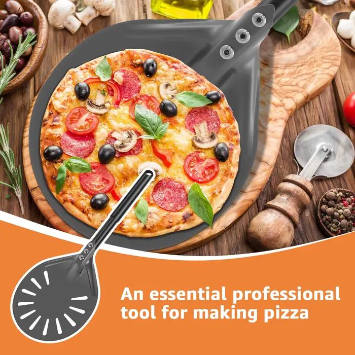 Pelle à Pizza Perforée en Aluminium avec Long Manche, Rotateur Antiadhésif pour la Maison