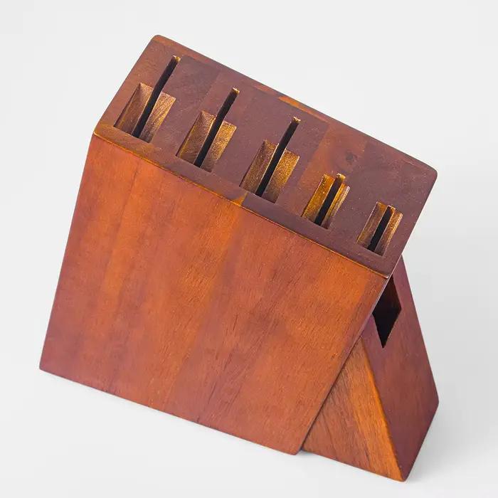 DASHWAY porte-couteau avec bloc de couteaux en bois d'acacia puissant sans couteaux trous de ciseaux accessoires de cuisine Design à cinq emplacements