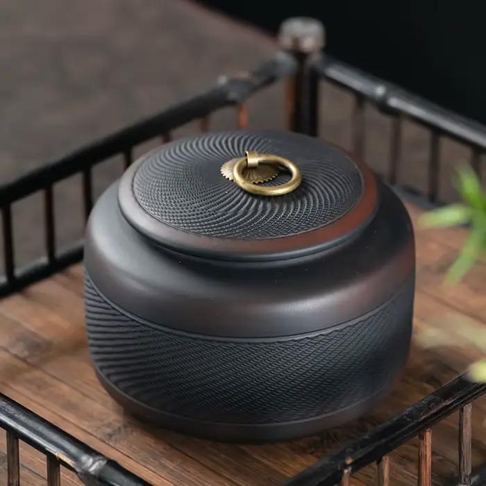 Organisateur de thé en céramique d'argile violette résistant à l'humidité avec couvercle hermétique pour la conservation du thé Pu erh et autres thés fine décoration intérieure