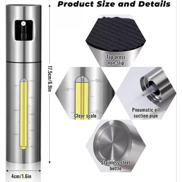 Distributeur de pulvérisateur de bouteille de pulvérisation d'huile d'olive d'acier inoxydable de 100ml avec l'épissure de vinaigre d'échelle pour la cuisine et le barbecue