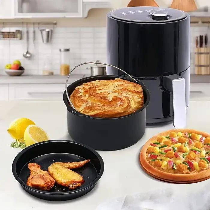 Moule à gâteau rond de 6/7/8 pouces, plat de cuisson antiadhésif avec poignées, friteuse à air et ustensiles de cuisson sûrs au four pour pizza, gâteaux et desserts