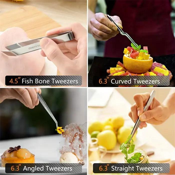 Ensemble de pincettes de cuisine en acier inoxydable