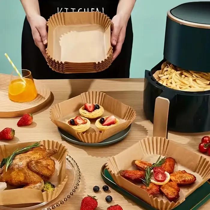 Feuilles antiadhésives doublées pour friteuse à air et four à micro-ondes 50 paquets papier cuisine saine sans graisse collante