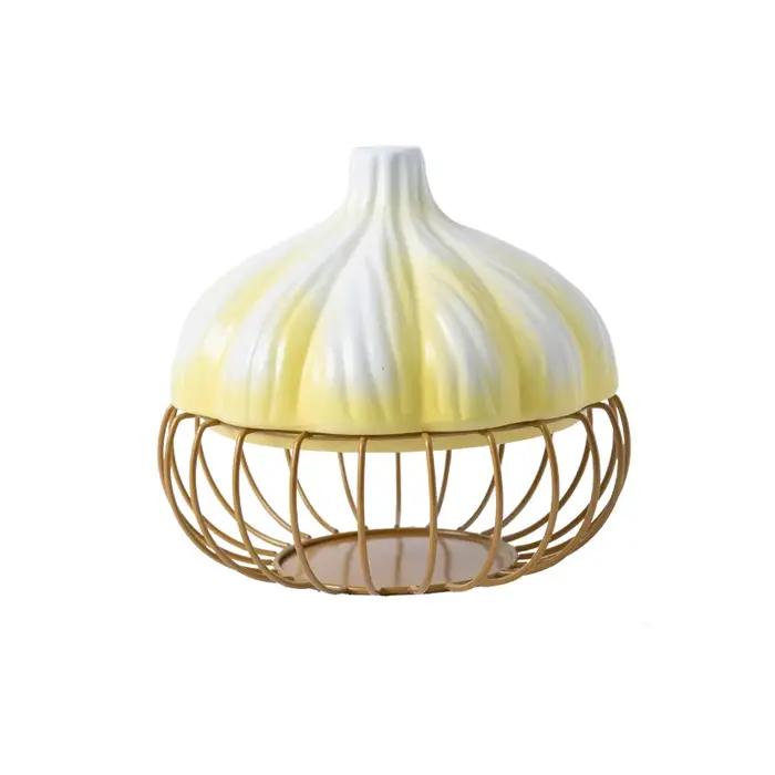 Panier de rangement d'ail, couvercle en céramique, panier de rangement en fer forgé, oeuf, oignon, gingembre, panier de rangement d'ail, décoration de cuisine à domicile