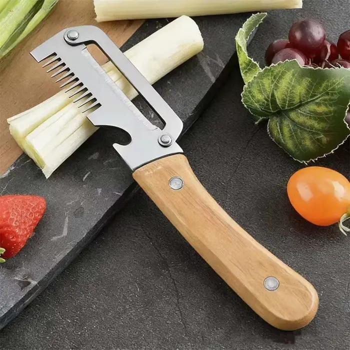 Couteau à éplucher 2-en-1 ergonomique avec manche en bois