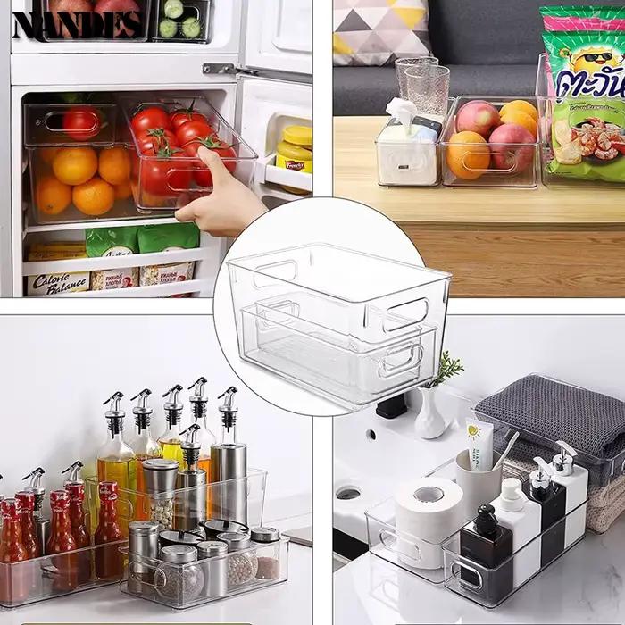 Bacs de rangement pour réfrigérateur, boîte de rangement des aliments empilable avec poignée, outil d'organisation de garde-manger en plastique transparent pour congélateur