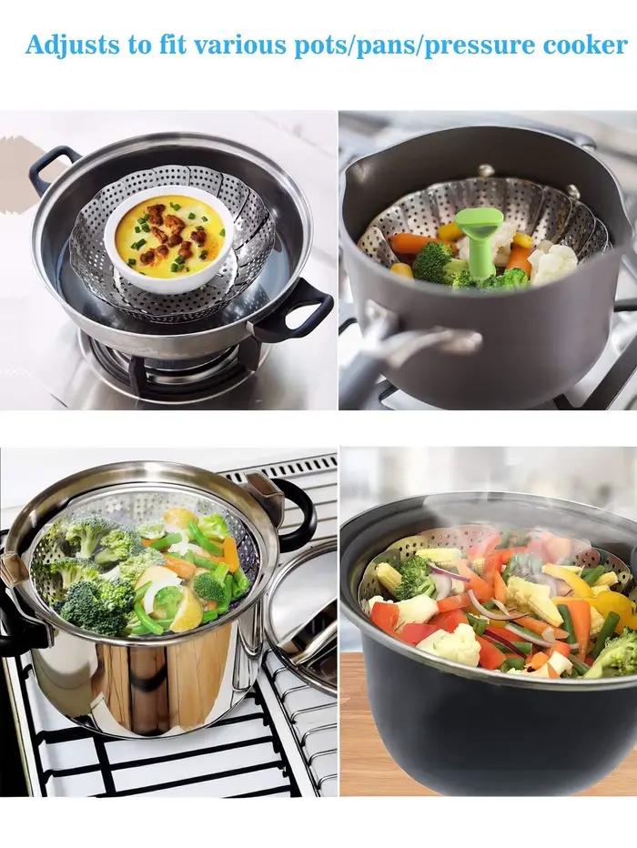 Panier à vapeur en acier inoxydable pour cuisson douce et préparation de légumes végétariens pliable et extensible pour casserole