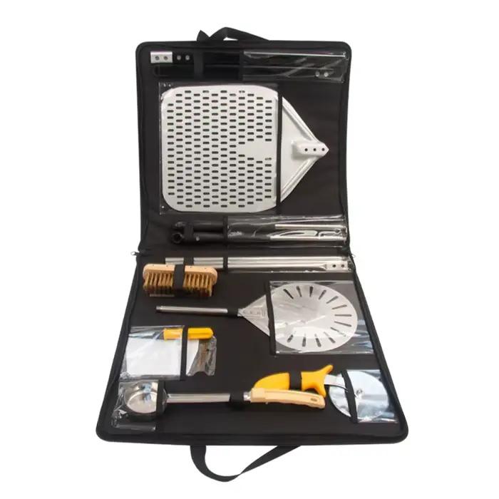 Ensemble d'outils de pizza en métal avec pelle à pizza carrée, brosse à four et sac de transport pour occasions spéciales et usage extérieur