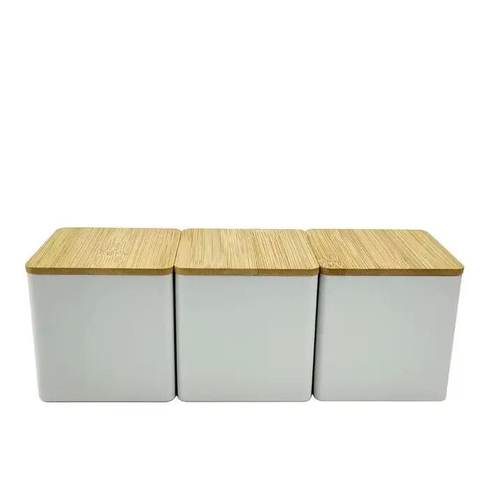 Pot de stockage en fer blanc scellé avec couvercle en bambou
