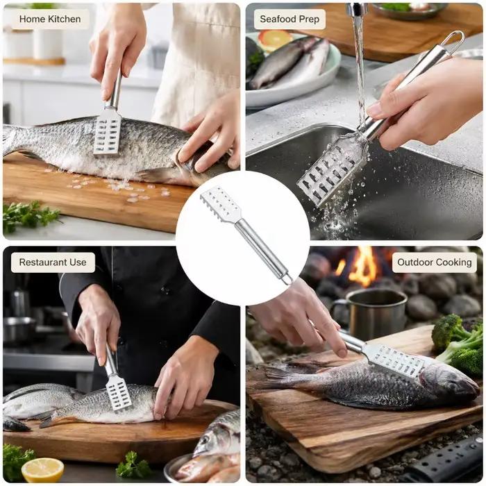 Couteau à écailles de poisson en acier inoxydable avec bord dentelé pour gratter