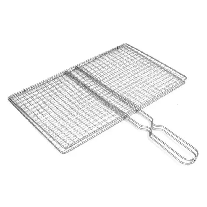 Accessoires de barbecue en plein air, filet de gril en acier pour viande, bacon, poisson, panier à grillades antiadhésif avec poignée en métal