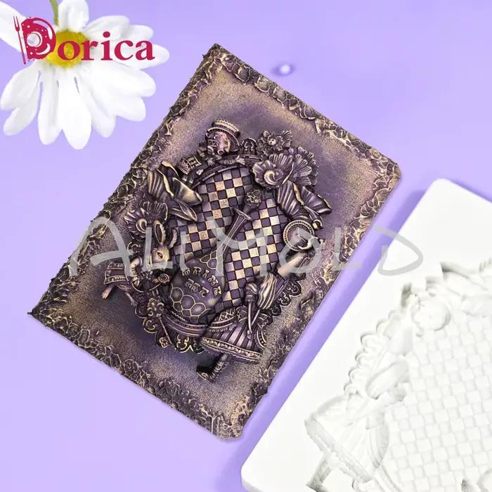 Moule à fondant en silicone princesse du pays des merveilles cadre relief pour gâteaux et décorations de pâtisserie烘焙蛋糕和装饰甜点用的硅胶模具,爱丽丝仙境公主框架浮雕糖果模具