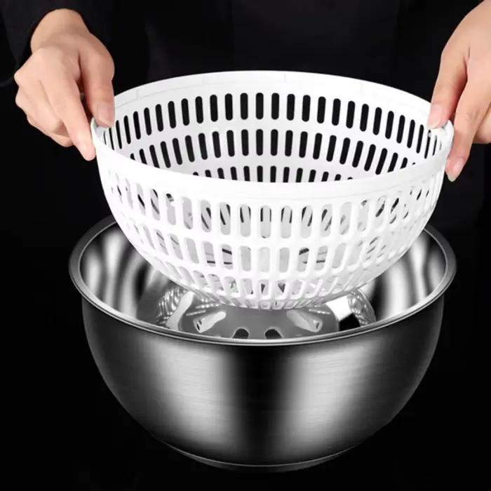Essoreuse à salade 3,5 L en acier inoxydable, séchage rapide, déshydrateur de légumes grande capacité, lave-fruits manuel, pétrin à pâte