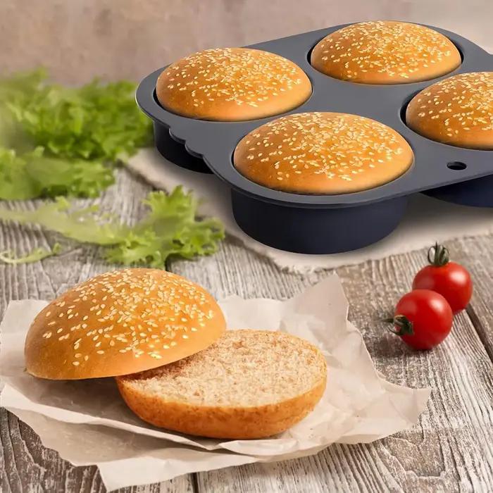 Moule à pain en silicone pour la préparation de mini-gâteaux et pains, design rond, conception ventilée, résistant à la chaleur, pour la cuisson et l'entretien facile, idéal pour la maison et les occasions spéciales
