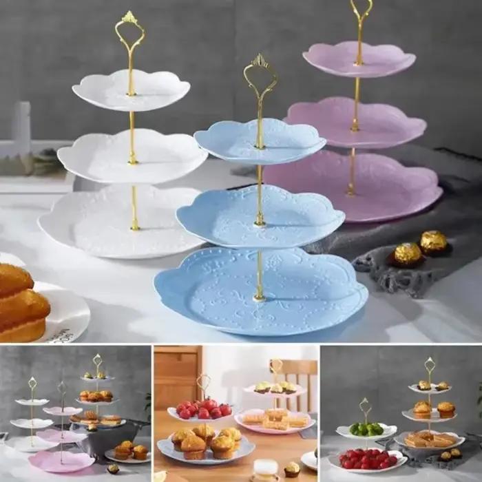 Présentoir à Gâteaux Amovible, Style Européen, Assiette à Dessert à 3 Couches, pour Gâteaux de Patisserie et de Fruits