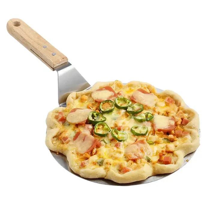 Pelle à Pizza Rondes en Acier Inoxydable avec Manche en Bois de Chêne Antiadhésive Outils Dramatiques Cuisine Occasions Spéciales