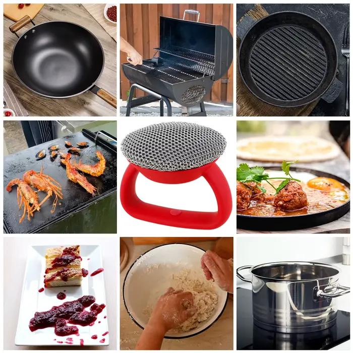 Épurateur en fonte inoxydable avec poignée main multifonctionnelle pour nettoyage de casseroles et poêles en cuisine occasions spéciales