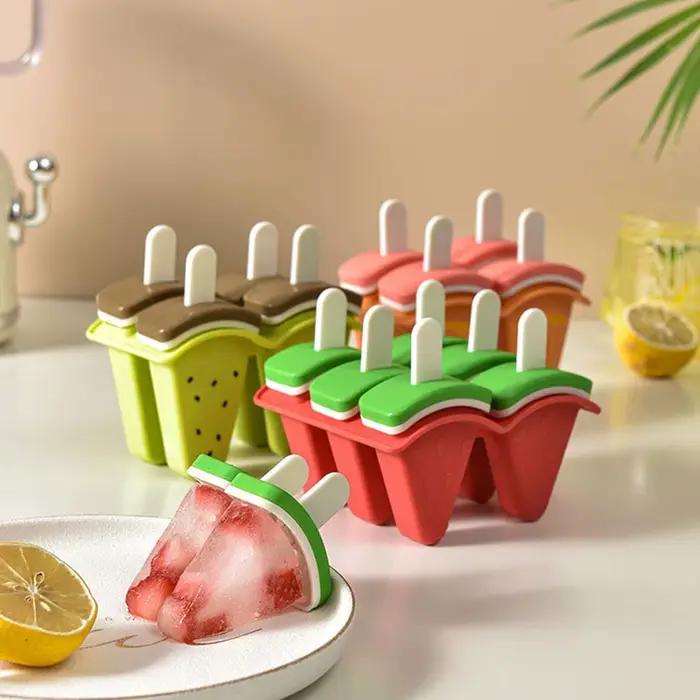 Moules à glace en forme de pastèque, 6 bandes dans un plateau avec bâtons à dégagement facile, fabricants de sucettes, moule à crème glacée fait maison