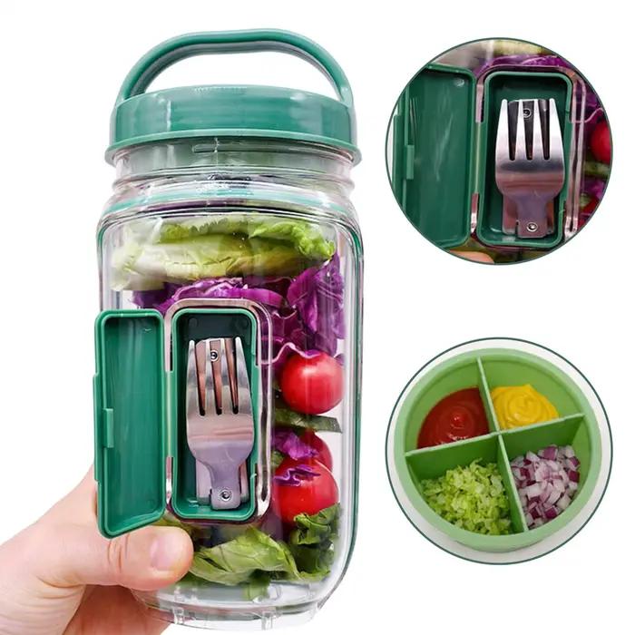 Boîte à salade étanche avec compartiment latéral et pot à vinaigrette pour la cuisine