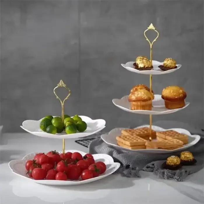 Présentoir à Gâteaux Amovible, Style Européen, Assiette à Dessert à 3 Couches, pour Gâteaux de Patisserie et de Fruits