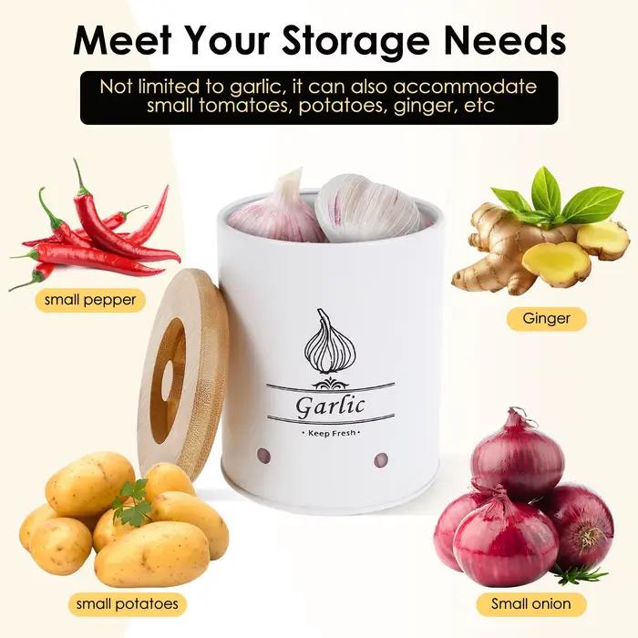 Pot de rangement pour gardien d'ail boîte de rangement polyvalente pour oignon pomme de terre ail avec couvercle en bois récipients alimentaires avec trous d'aération pour la maison moderne élégant pour cuisine occasions spéciales