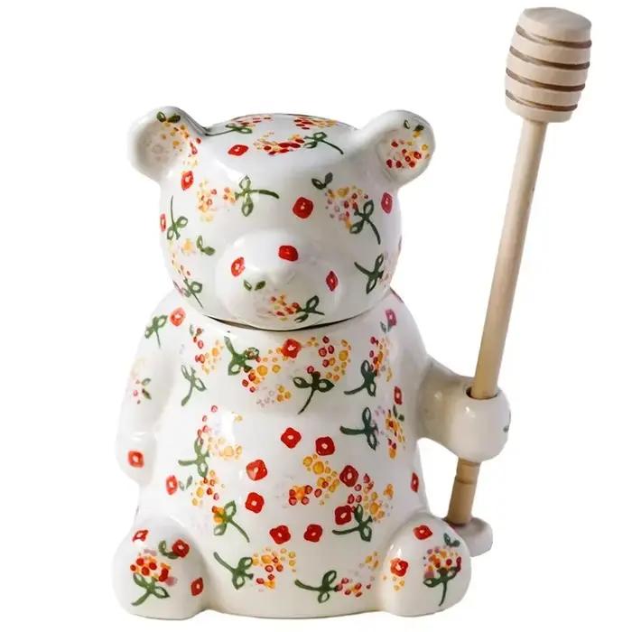 Pots à miel ours mignon en céramique pots de rangement pour nourriture décoration de la maison boîte de rangement thé cuillère à miel pour cuisine