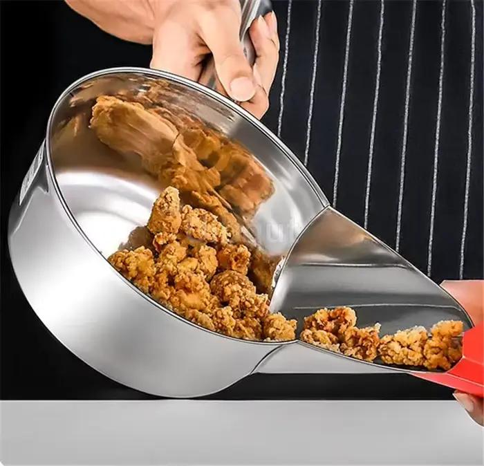 Outil de cuisine en acier inoxydable, pelle à frites, ustensile de cuisine, outil d'emballage pour frites, simple Double poignée