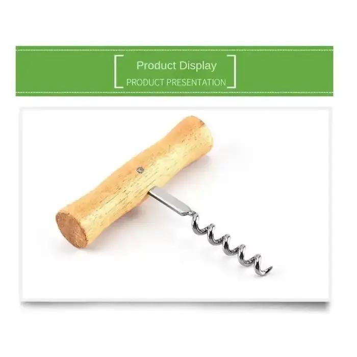 Ouvre-bouteille de vin mignon avec manche en bois, tire-bouchon en acier inoxydable, facile à utiliser, nouveauté amusante, outils en bois d'aile de vin 1 pièce