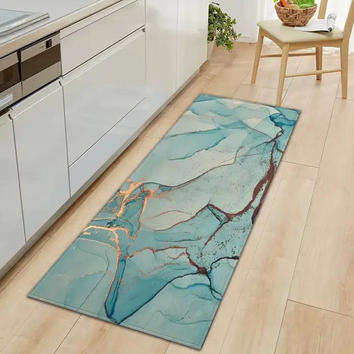 Tapis de sol de cuisine à motif de marbre classique pour porte, sol et barre, antidérapant, facile à nettoyer, élégant pour entrée et cuisine, idéal pour offrir