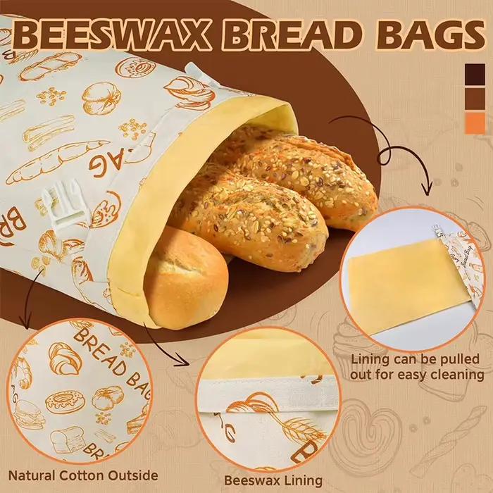 Sac à pain au levain en cire d'abeille réutilisable pour conserver le pain frais et moelleux occassions familiales et cadeaux pour les amateurs de pain