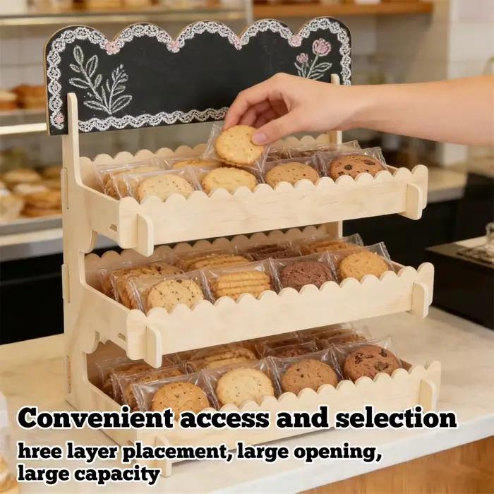 Présentoir à biscuits en bois avec tableau noir pour boulangeries