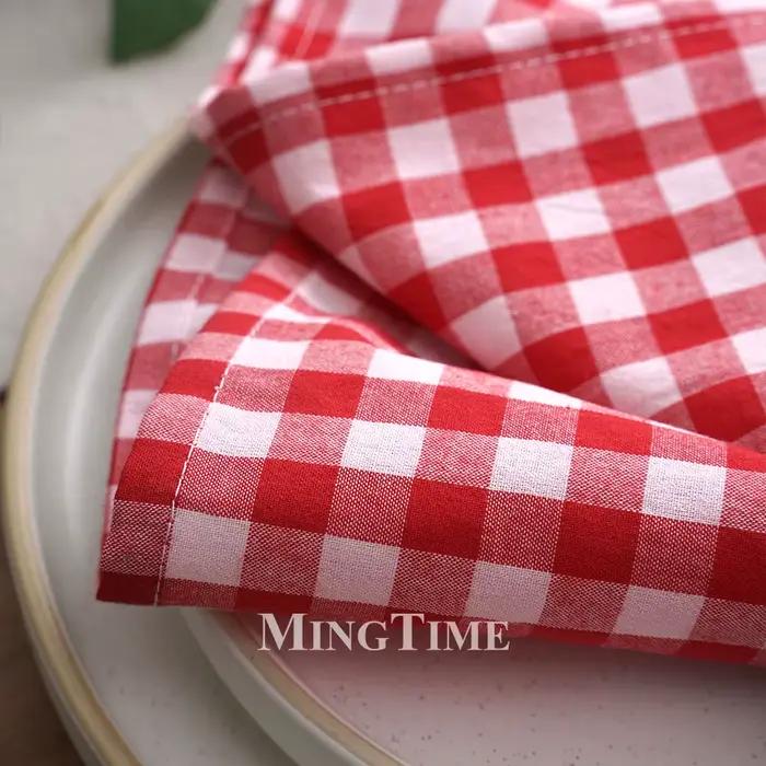 Lot de 4 serviettes de table en coton à carreaux vichy 42x42cm pour mariage, Noël, fête - Rouge, Noir, Jaune, Kaki, Bleu Poussière