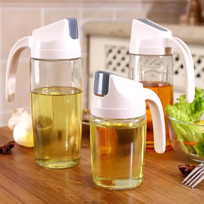 Bouteilles à ouverture automatique pour huile et vinaigre, récipient d'huile d'olive, miel, bouteille d'huile en verre de cuisine de 300/600/630ML