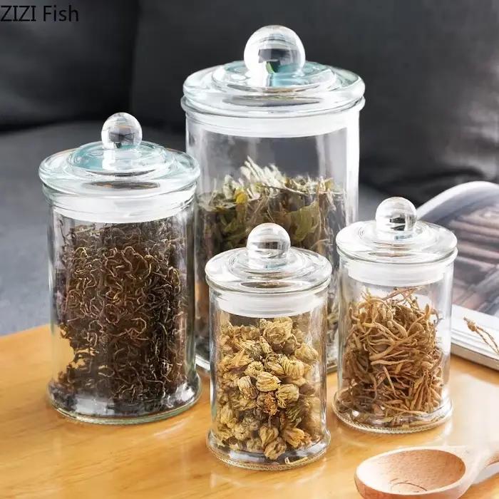 Bocaux en verre scellés transparents minimalistes, pots de rangement avec veds, caddie à thé, pots à bonbons, décoration de bure