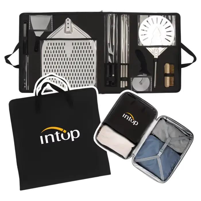 Ensemble d'outils de pizza en métal avec pelle à pizza carrée, brosse à four et sac de transport pour occasions spéciales et usage extérieur