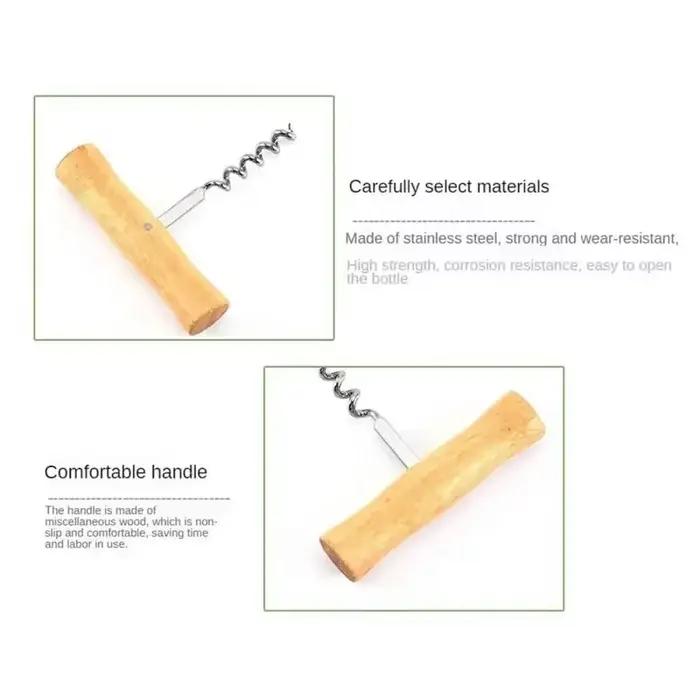Ouvre-bouteille de vin mignon avec manche en bois, tire-bouchon en acier inoxydable, facile à utiliser, nouveauté amusante, outils en bois d'aile de vin 1 pièce