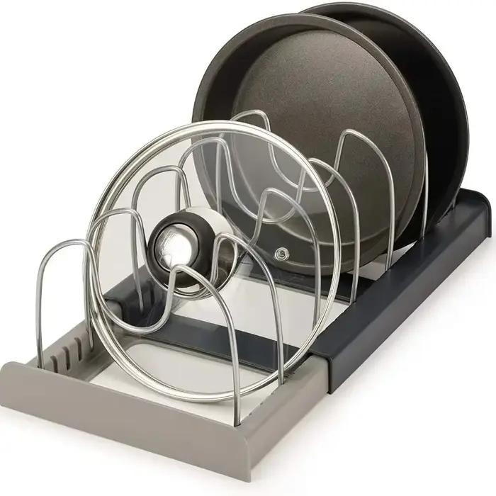 Support de casseroles télescopique à 7 grilles, organisateur de casseroles, support d'armoire peu encombrant pour casseroles, casseroles et couvercles, garde votre cuisine propre et bien rangée, 1 piè