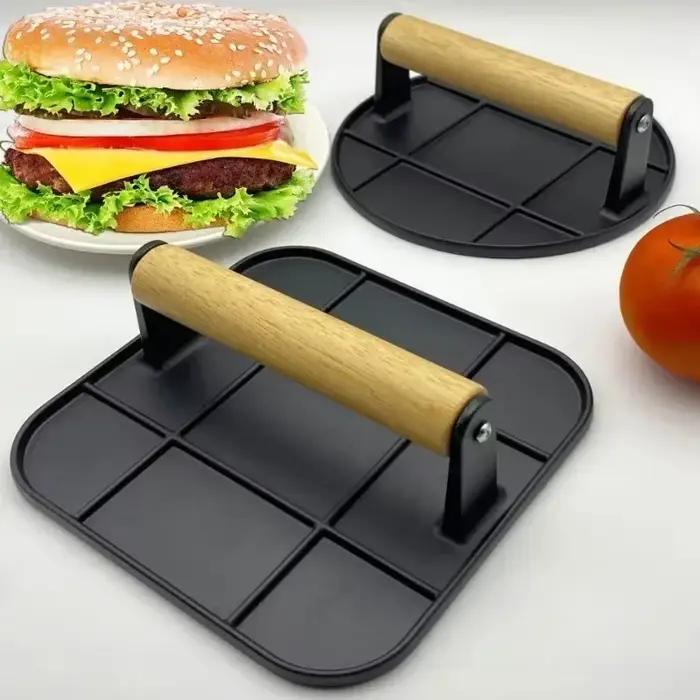 Presse à burger en fonte avec poignée en bois