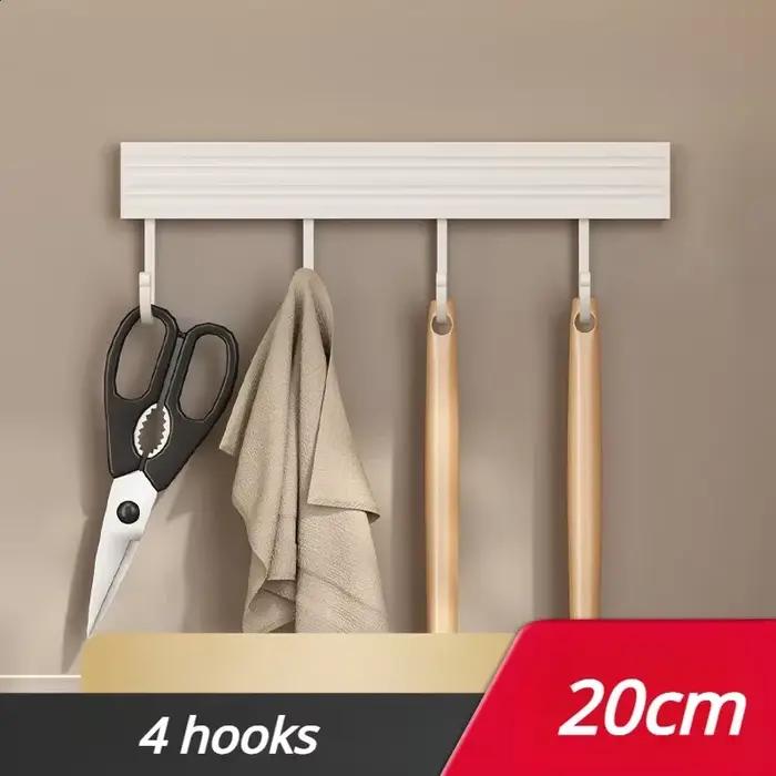 Étagère de rangement murale pour cuisine sans perçage avec crochets mobiles et support pour cuillères
