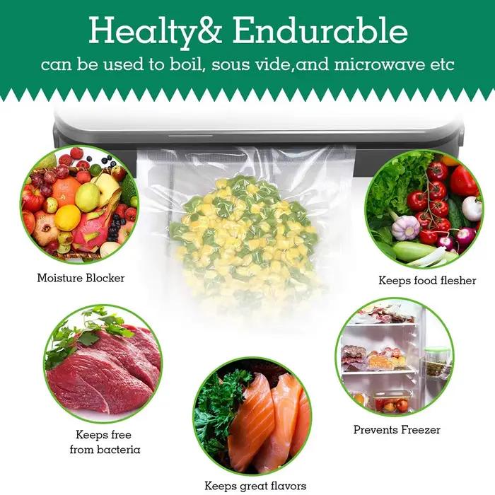 Sacs sous vide pour machine d'emballage sous vide avec scellage automatique pour la conservation des aliments en portions grandes et petites pour la maison et les événements