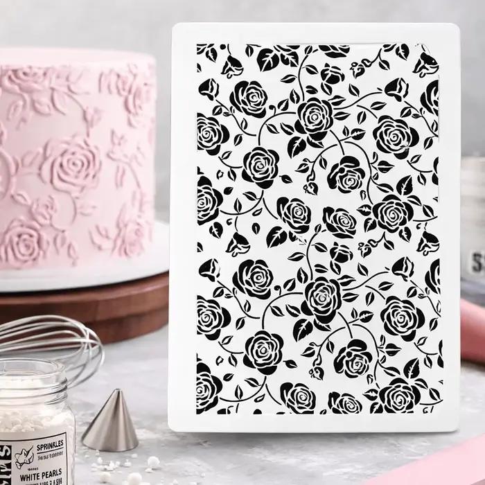 Pochoir à gâteau en PET de qualité alimentaire, motif rose, moule de décoration réutilisable pour la pâtisserie, le sugarcraft, le scrapbooking et la peinture DIY