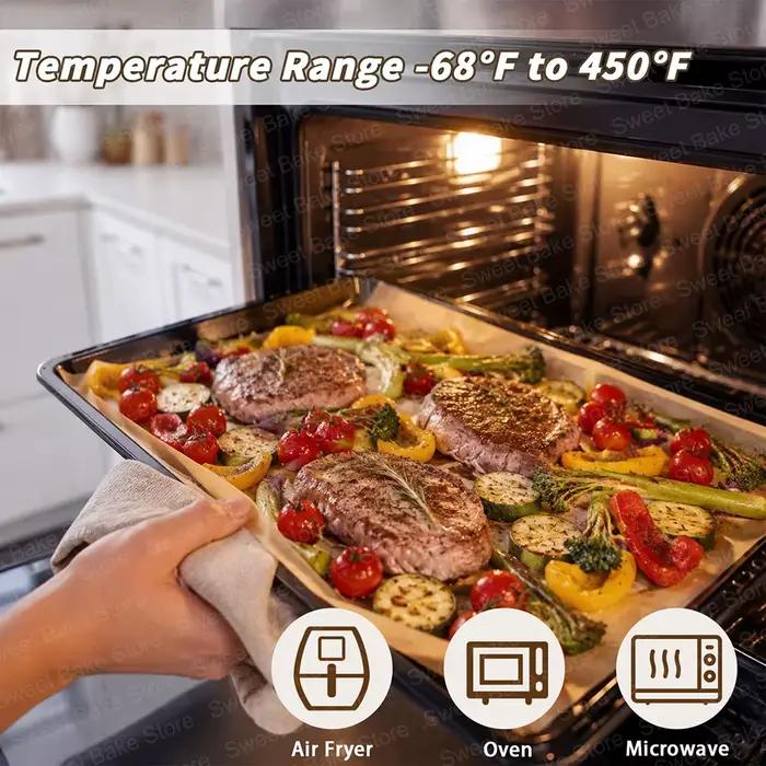 Feuilles de papier sulfurisé pré-découpées antiadhésives non blanchies pour la cuisson et les plaques de cuisson utilisation au four et à la friteuse à air occasions spéciales et quotidiennes