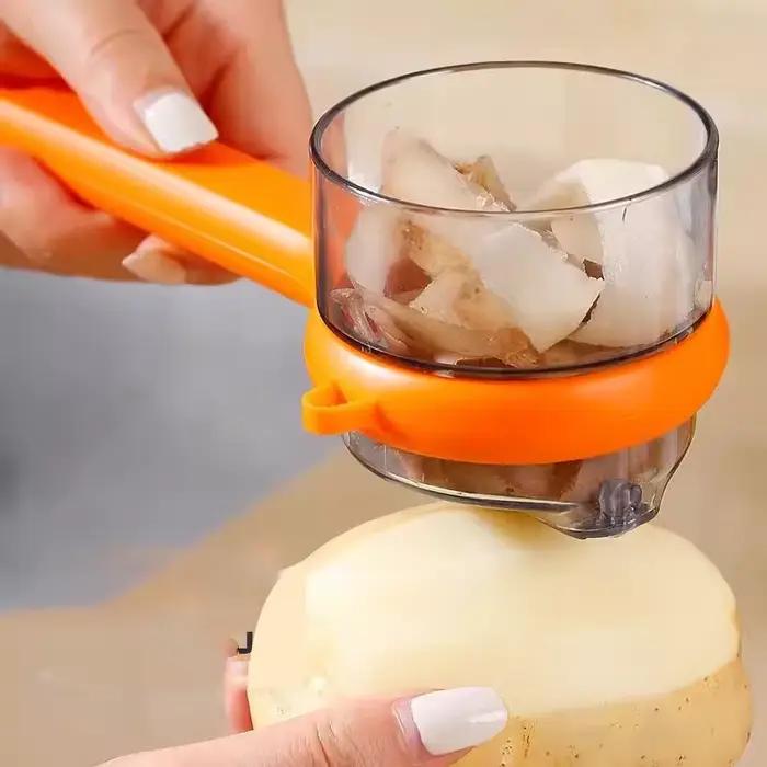 Couteau à éplucher les pommes de terre, éplucheur de légumes avec seau de rangement, couteau de rabotage de fruits multifonction, grattoir, Gadgets de cuisine