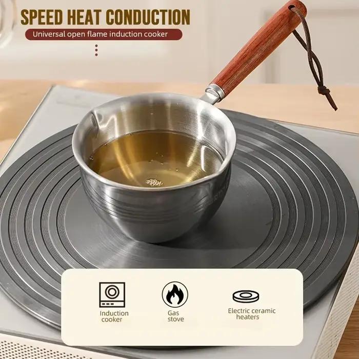 Poêle à huile chaude en acier inoxydable, chauffe-beurre chaud, poêle à fond plat pour éclaboussures d'huile, casserole pour saucisses au lait bouillant, 150/300/500ml