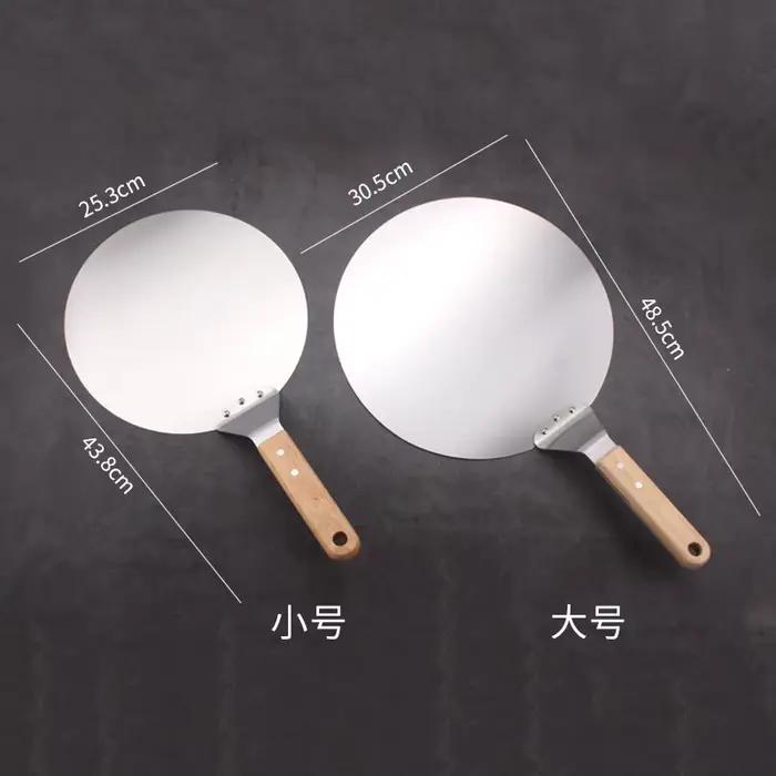 Pelle à Pizza Rondes en Acier Inoxydable avec Manche en Bois de Chêne Antiadhésive Outils Dramatiques Cuisine Occasions Spéciales